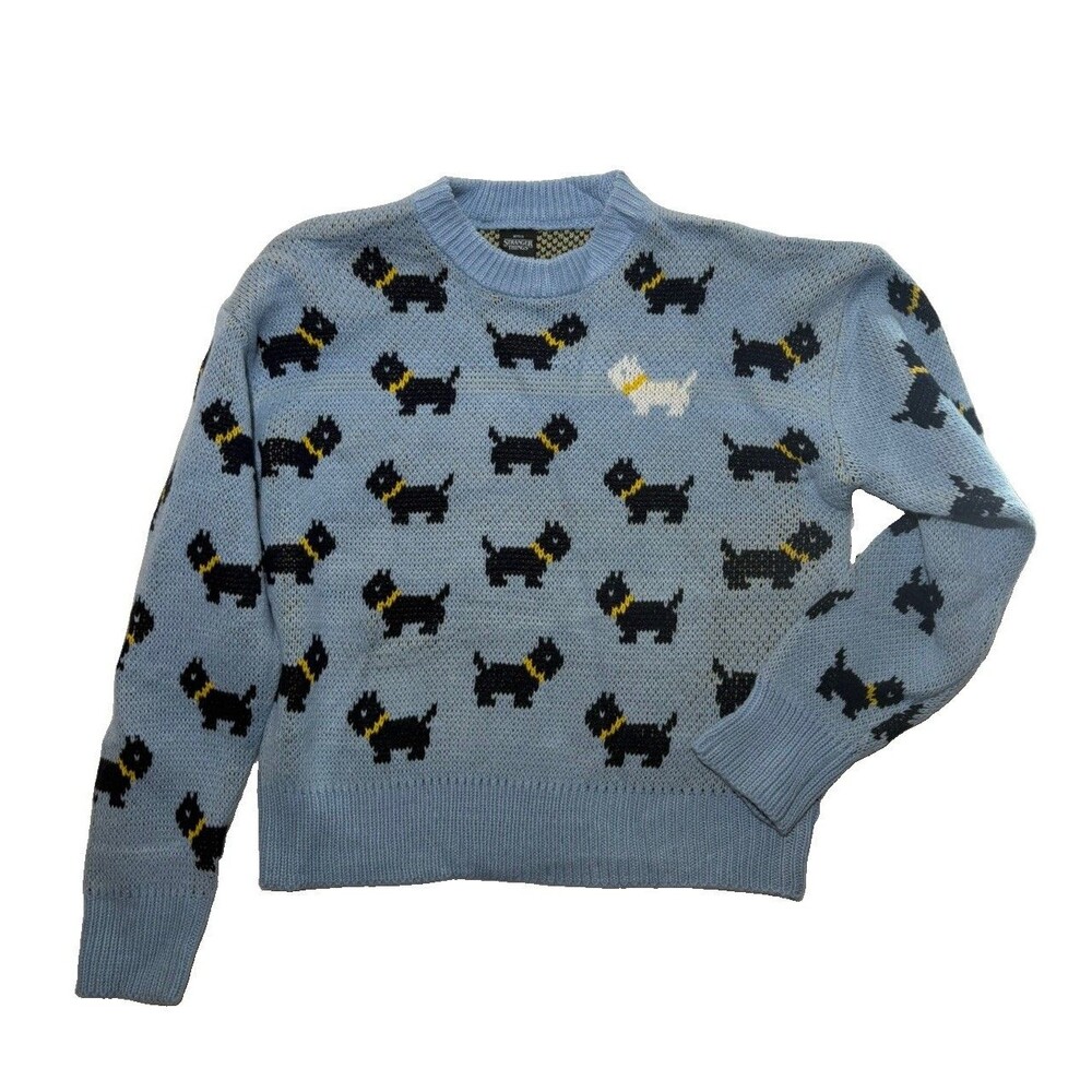 Stranger Things Scottie Dog Knit Sweater Blue Women’s Small S 4-6 No Boundaries